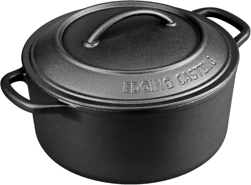 Miniatura 2 de EDGING CASTING - Olla holandesa de hierro fundido pretratado con tapa y asa doble, olla redonda para hornear pan de masa madre, capacidad de 5