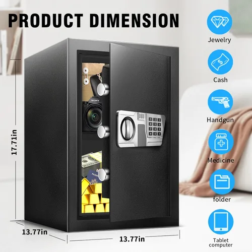 Miniatura 8 de TOTOY - Caja de seguridad ignífuga de 2.5 pies cúbicos para documentos del hogar con alimentación externa tipo C - Caja de seguridad de acero