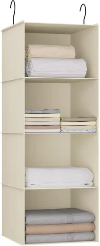 Miniatura 22 de Organizador colgante para armario, fácil de montar, estantes colgantes plegables con 4 compartimentos, para guardar ropa, bolsos, zapatos y Gris