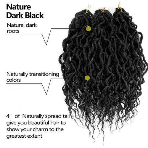 Miniatura 2 de Rastas sintéticas de ganchillo trenzadas, trenzas bohemias de 24 pulgadas, rastas sintéticas ombré, cabello trenzado afro rastas 1B