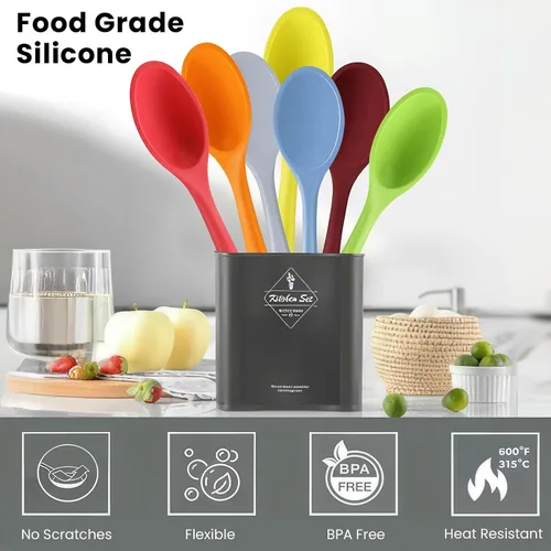 Miniatura 3 de GEEKHOM Cucharas de cocina de silicona, 2 piezas de 11 pulgadas, juego de utensilios de cocina de silicona resistentes al calor, cucharas grandes