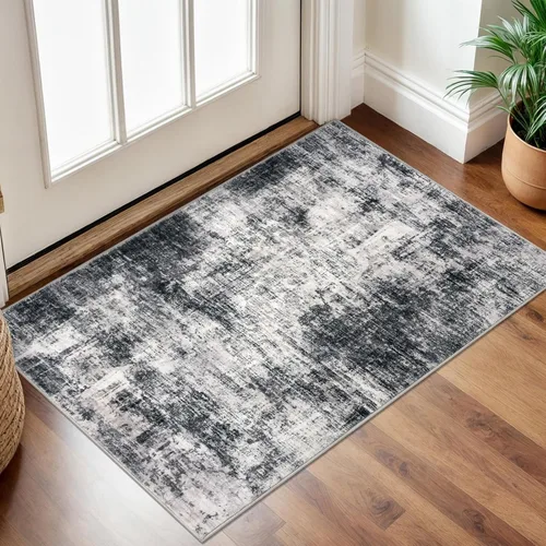 Miniatura 199 de IOHOUZE Alfombra pequeña abstracta de 2 x 3 pies, alfombra de entrada lavable para entrada interior, alfombras con respaldo de goma, alfombra gris