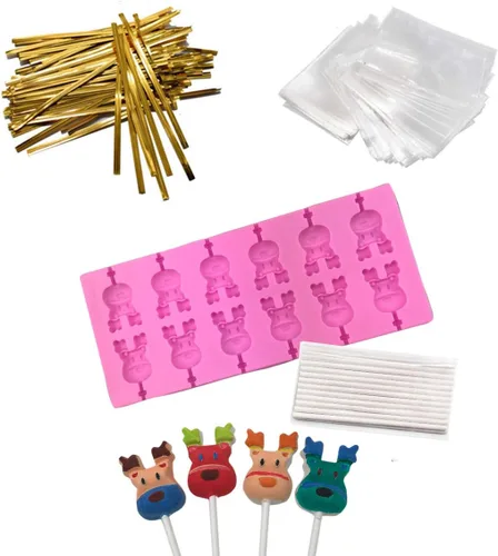 Miniatura 5 de Moldes de silicona para piruletas de 12 cavidades, molde de caramelo duro de chocolate con 50 palitos para piruletas de 4 pulgadas, bolsas