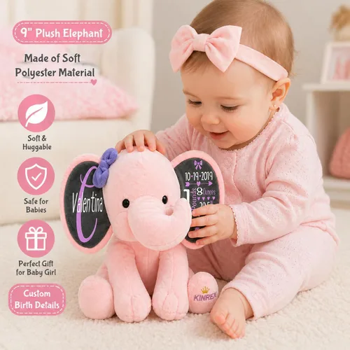Miniatura 6 de Animal de Peluche Elefante Personalizado - Anuncio Personalizado de Estadísticas de Nacimiento Animales de Peluche Elefante para Bebés, Baby Shower