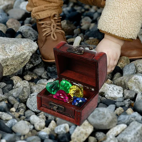 Miniatura 8 de balacoo 1 juego de mini cofres del tesoro pirata, caja de almacenamiento de joyas pirata vintage con cerradura y joyas, manualidades para niños
