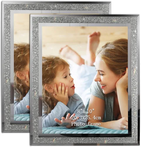 Miniatura 10 de Calenzana Juego de 12 marcos de fotos con purpurina de 4 x 6, marco de fotos de cristal brillante para mesa, pantalla horizontal o vertical