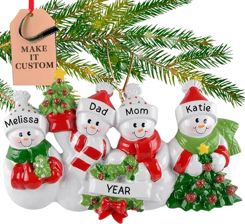 Miniatura 18 de Adorno personalizado para familia de 10 personas 2025 Personalización gratuita en 24 horas Adornos navideños de muñeco de nieve grabados