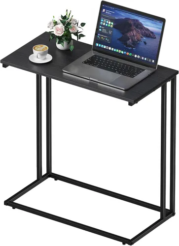 Mesa auxiliar en forma de C, moderna mesa auxiliar con marco de metal, diseño que ahorra espacio para sala de estar, mesa de sofá de superficie Negro