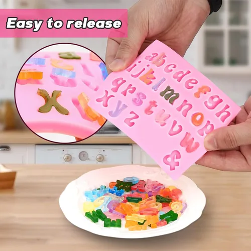 Miniatura 4 de 4 moldes de silicona para letras y números, moldes de chocolate con letras y números, 0-9 números y 26 letras para postres de horneado de fiestas