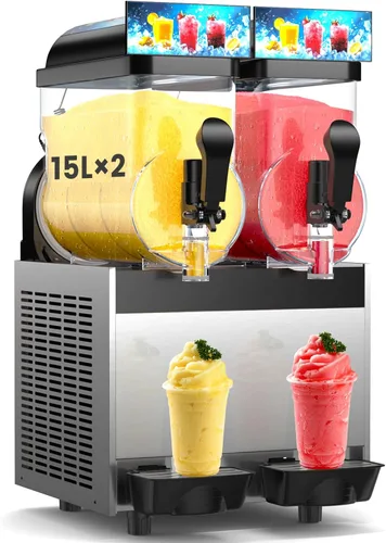 Máquina comercial de Margarita de 8 galones/30L con luz LED, 15L × 2 tanques de bebida congelada comercial, máquina de batido de margarita de acero