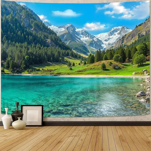 Miniatura 43 de Zussun Tapiz de Bosque Natural de Montaña Tapiz Verde de Pino Luz Solar Selva para Dormitorio Estético Planta Paisaje de Montaña Tapices Pequeños