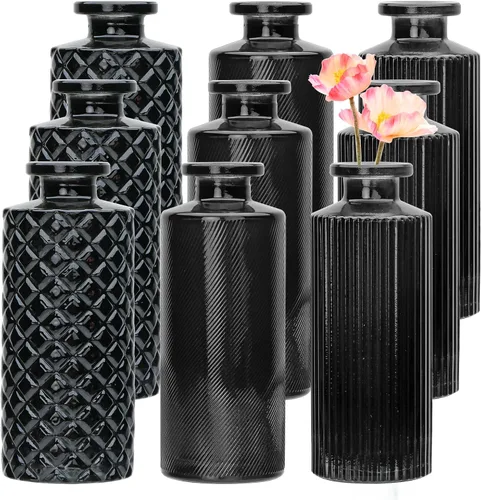 Miniatura 23 de Juego de jarrones de flores negros, jarrón de cristal a granel juego de 8, mini jarrones de sabor artístico y cultural para decoración de oficina