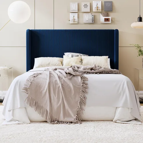 Miniatura 11 de SHA CERLIN - Base de cama tamaño Full tapizada en pana con plataforma y cabecera acolchada con diseño acanalado vertical estilo wingback, 8