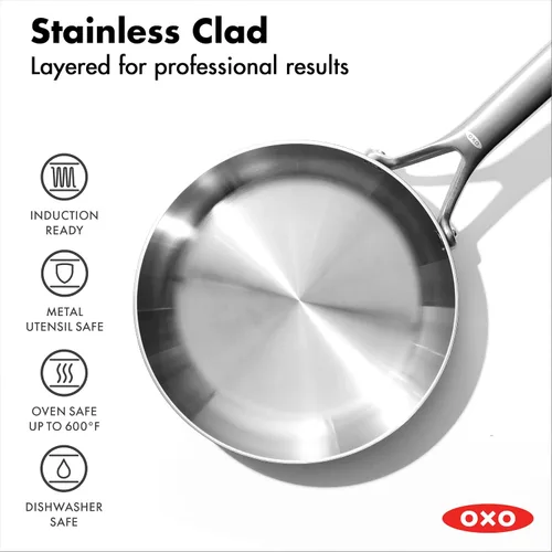 Miniatura 2 de OXO Mira de acero inoxidable de tres capas, sartén de 20 cm, apta para inducción, multicapa, apta para lavavajillas y utensilios de metal
