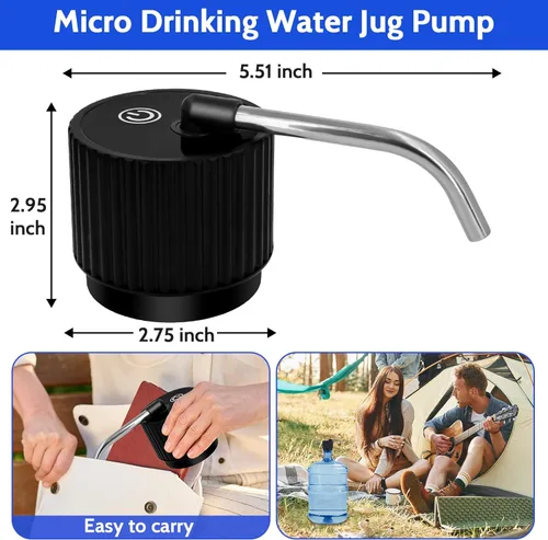 Miniatura 2 de Dispensador de agua de campamento para botella de 5 galones, bomba de botella de agua eléctrica portátil con carga USB, bomba universal de micro