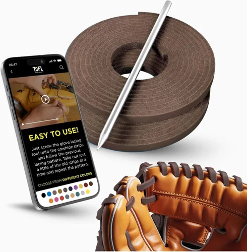 Miniatura 26 de TOFL Kit de encaje para guantes de sóftbol y béisbol Kit de reparación de cordones de guante de encaje 2 cordones de cuero con aguja de cordones