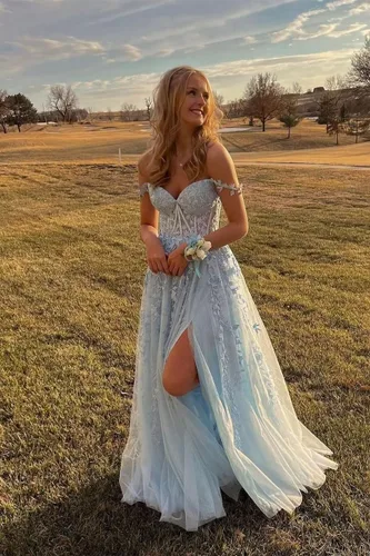 Miniatura 6 de YUAOHUANG Vestidos de graduación con apliques de encaje y tul para mujer 2025, vestido de baile con tirantes delgados, vestido de noche formal