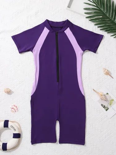 Miniatura 4 de vastwit Traje de baño de una pieza para niñas y niñas, traje de baño de manga corta con cremallera