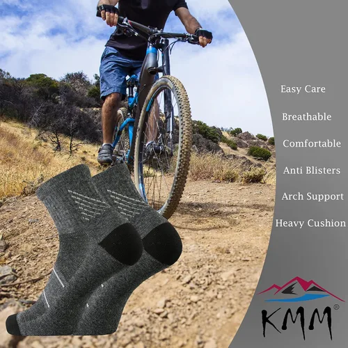 Miniatura 5 de KMM Calcetines tobilleros de lana merino de corte bajo para hombre, ligeros, con un cuarto de amortiguación, anti ampollas, senderismo, senderismo