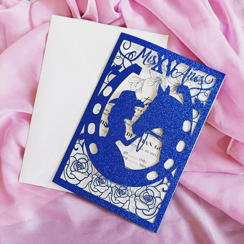 Miniatura 16 de 50 piezas de tarjetas de invitación de quinceañera con purpurina, invitación para fiesta de los 15 años, purpurina de caballo, DIY, tarjetas de boda
