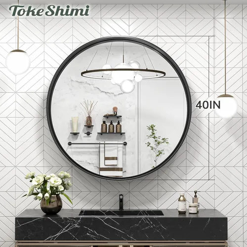 Miniatura 32 de TokeShimi - Espejo para pared de baño, espejo de tocador con marco de metal de aleación de aluminio mate cepillado e inoxidable, decoración rústica