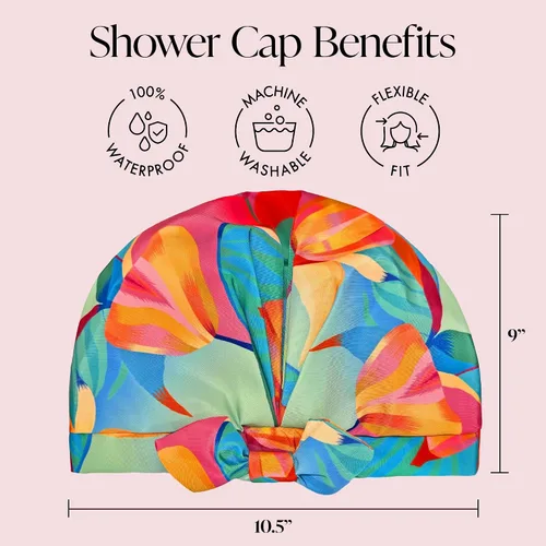Miniatura 5 de GRACE & COMPANY Gorro de ducha de lujo para mujer, 100% impermeable, reutilizable, lavable y transpirable, diseño de pájaros del paraíso