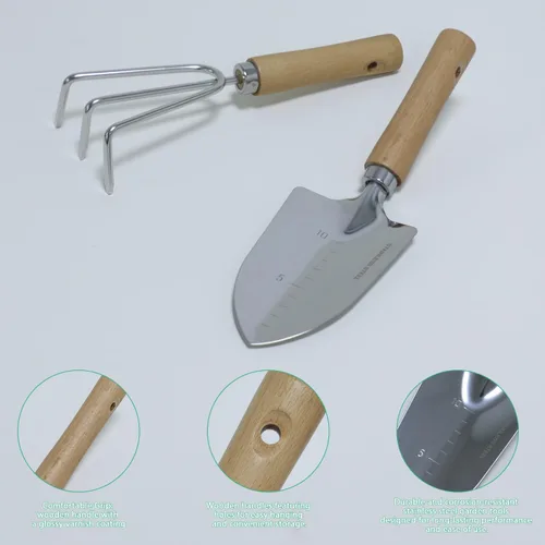 Miniatura 5 de LeMotech Juego de herramientas de jardín, 2 herramientas manuales de jardinería, paleta de acero inoxidable y cultivador con asa, kit de jardinería