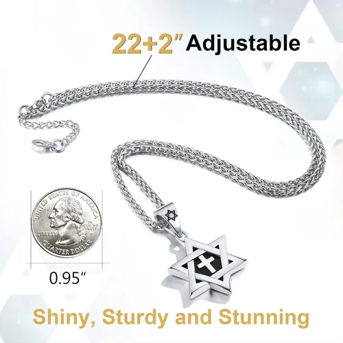 Miniatura 3 de ChainsPro Collar de estrella de David para hombre, oro de 18 quilates, acero inoxidable, negro (caja de regalo)