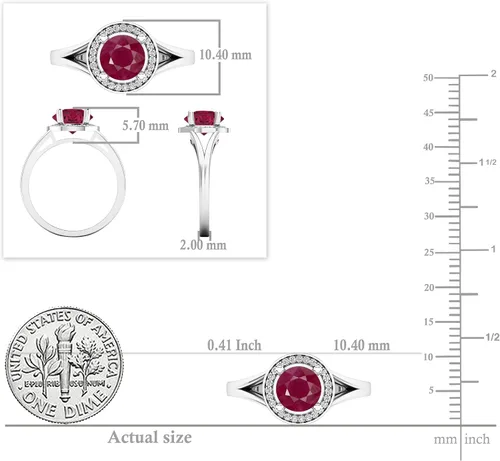 Miniatura 72 de Dazzlingrock Collection Anillo de compromiso redondo de 0.276 in con halo de diamante blanco y vástago dividido para ella en oro macizo de 14