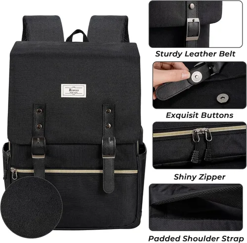 Miniatura 4 de Ronyes - Mochila vintage para laptop para mujeres y hombres, de 15.6 pulgadas, mochila casual de día con puerto de carga USB para trabajo
