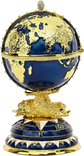 Faberge - Caja de joyería de huevo con diamantes de imitación esmaltados, caja de joyería Faberge con bisagras, caja de anillos para decoración del