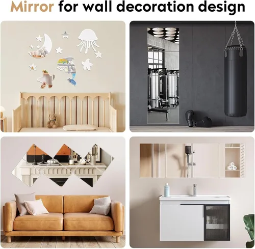 Miniatura 2 de Hojas de espejo flexibles de acrílico de 12" x 12", paquete de 8 azulejos de espejo cuadrados autoadhesivos cortables, calcomanías de pared, espejos