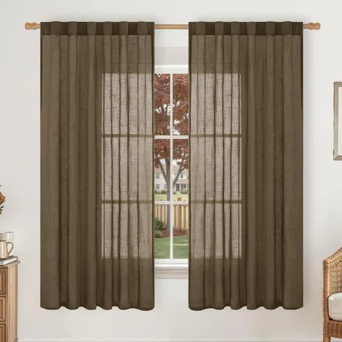 Miniatura 55 de LAMIT Cortinas de lino beige de 30 pulgadas de largo para ventanas pequeñas, cortinas semitransparentes filtrantes de luz, pestaña trasera