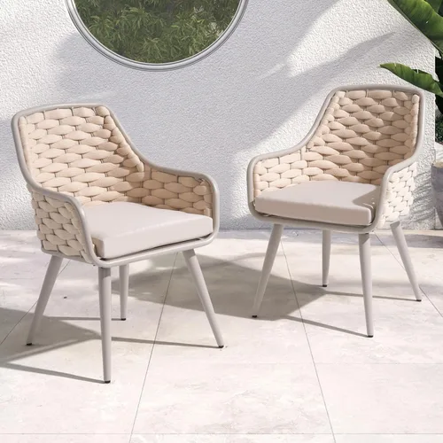 SUNSITT Juego de 2 sillas de comedor contemporáneas para exteriores, sillas de comedor de metal para patio con cojines resistentes a la intemperie,