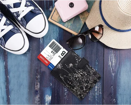 Miniatura 9 de WALNEW Funda para pasaporte, funda para pasaporte, tarjeta, cartera, C-black Flowers, Estilo C