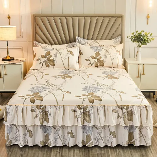 Feelyou Sábana bajera ajustable con estampado floral de flores, 3 coberturas laterales, 14 pulgadas, caída de polvo y volantes, falda de cama