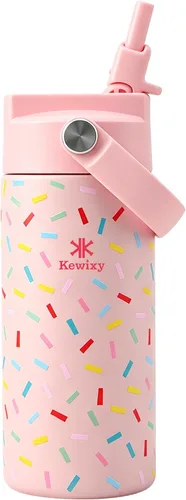 Miniatura 12 de KEWIXY Botella de agua aislada de 18 onzas con pajilla, tapa 2 en 1, popote y boquilla, a prueba de fugas, soporte para vasos, acero inoxidable
