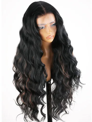 Miniatura 11 de SOKU Peluca negra de encaje frontal de 13 x 6 pulgadas, 32 pulgadas de largo, ligera, línea de cabello prearrancada con abuelitos, encaje suizo