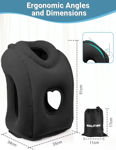 Miniatura 6 de Maliton Almohada inflable de viaje para avión para dormir cómodamente y aliviar el dolor de cuello y hombro, almohada inflable para la cabeza