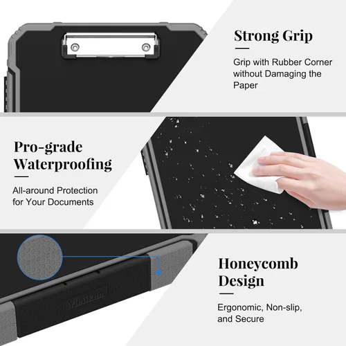 Miniatura 6 de Meiikun Portapapeles con almacenamiento, protección resistente a prueba de golpes, bolsa interna para bolígrafo y clip de metal, tableros de clip