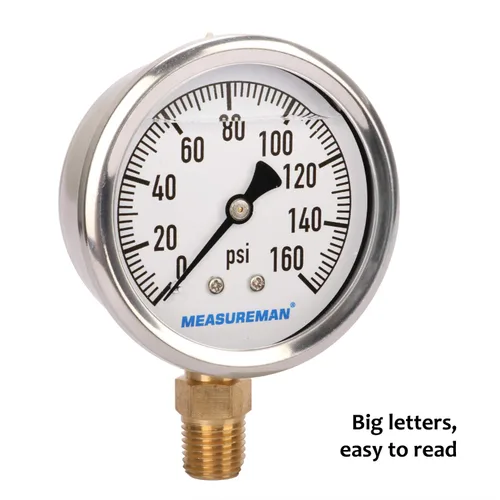 Miniatura 2 de MEASUREMAN - Medidor de presión de fontanería con esfera de 2.5 pulgadas, relleno de glicerina, caja de acero inoxidable, 0-30 psi, montaje inferior
