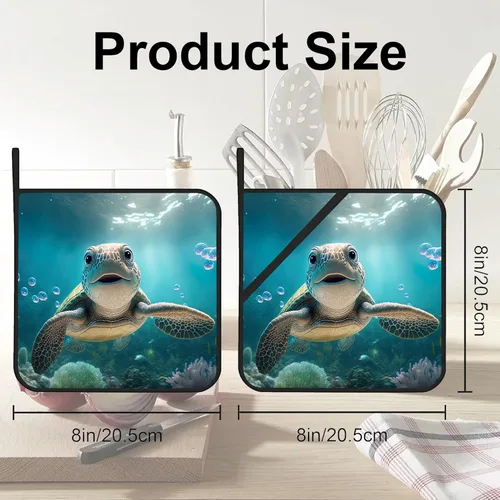 Miniatura 2 de 3D - Juego de 2 soportes para ollas sonrientes de tortuga, resistentes al calor, para cocinar, hornear, hacer barbacoas, regalos para mujeres