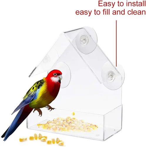 Miniatura 5 de Ochine Casa para pájaros con ventosa fuerte, casa de pájaros de madera, ventana transparente, comedero para pájaros al aire libre, jaula para nido