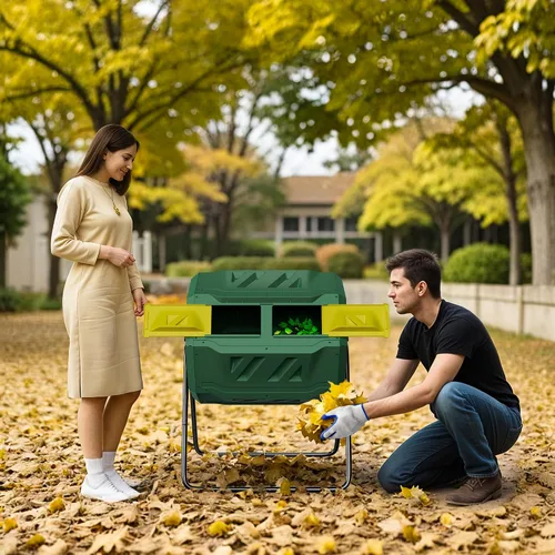Miniatura 7 de Contenedor de compostaje de 43 galones, vaso de compostaje de doble cámara giratoria, cubo de basura al aire libre con marco de acero para jardín