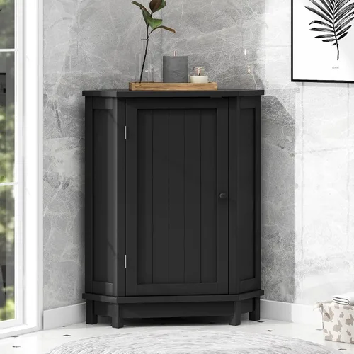 Armario de almacenamiento de esquina para el hogar, gabinete de piso triangular para baño, gabinete de esquina independiente de madera con puerta