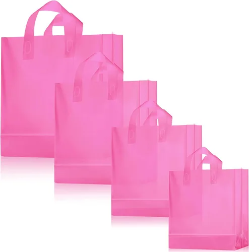 Weewooday 100 bolsas de regalo de plástico esmerilado con asas para pequeñas empresas, bolsas de compras transparentes con parte inferior de cartón,