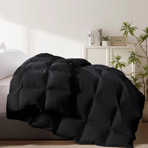 Miniatura 13 de Relleno de edredón de fibra de plumas y plumón tamaño Queen, funda 100% algodón, relleno de edredón negro para todas las estaciones, ropa de cama