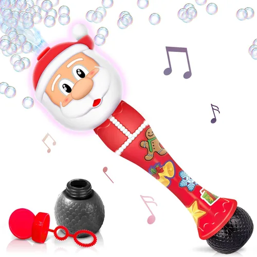 ArtCreativity Varita de burbujas de Papá Noel iluminado para niños, regalos de Navidad para niños, soplador de burbujas de 14 pulgadas con luz y