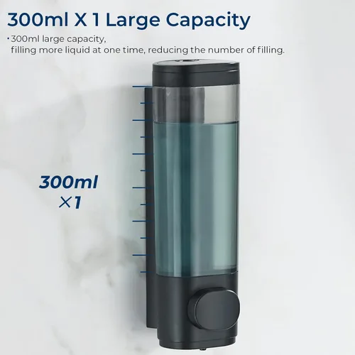 Miniatura 4 de Dispensador de ducha Pollock - Dispensador de champú y acondicionador sin taladro de 1 cámara para baño, de gran capacidad, negro