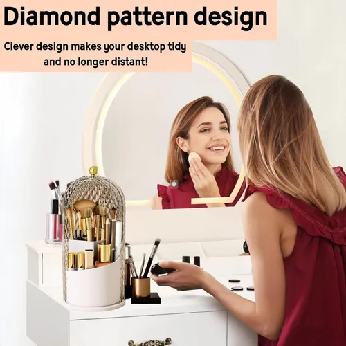 Miniatura 3 de Organizador de brochas de maquillaje con tapa, caja de almacenamiento de brochas de maquillaje con patrón de diamante, almacenamiento de brochas